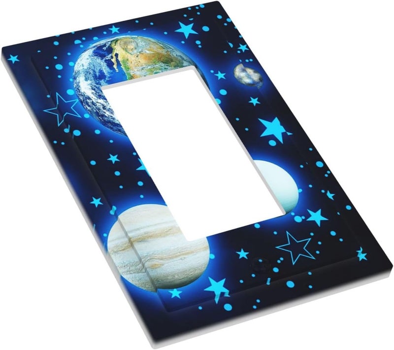 DJTRRF Blue Stars Planet 1 Gang Light Switch Cover Decorative Wall Plate Single Rocker GFCI Switchplate Electrical Faceplate for Home Nursery Decor - Image 3